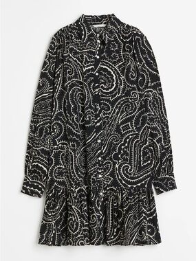 H&M Black & Cream Paisley Button-Front Oversized Shirt Dress